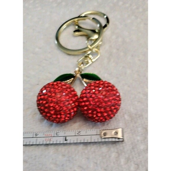 Red Glitter Cherries Acrylic Bag Charm/Key Chain 3/4" Diameter Each Cherries - Picture 3 of 4